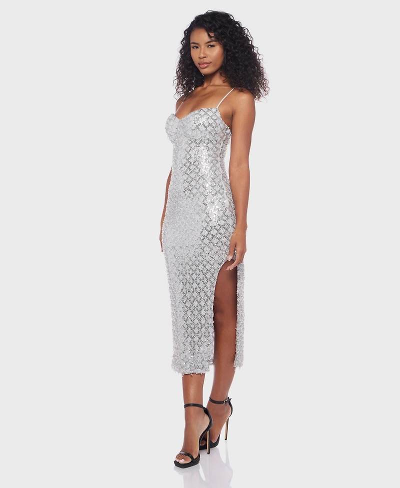 Alex & Sophia Juniors' Sweetheart Neck Side Slit Dress