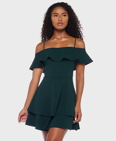 B Darlin Juniors' Ruffled Off-The-Shoulder Dress