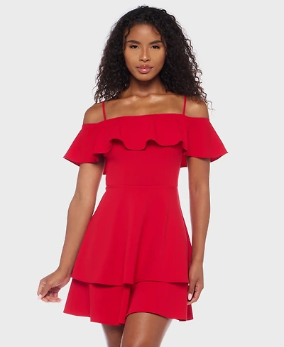 B Darlin Juniors' Ruffled Off-The-Shoulder Dress
