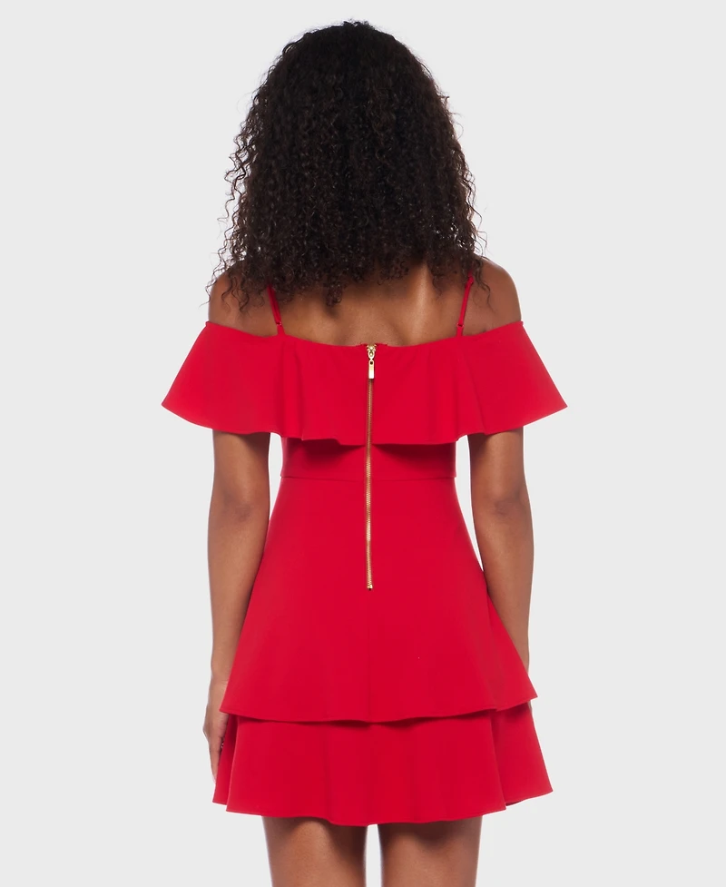 B Darlin Juniors' Ruffled Off-The-Shoulder Dress