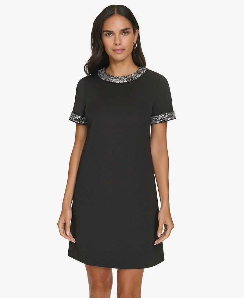 Calvin Klein Petite Heatfix Trim Jewel Neck Dress