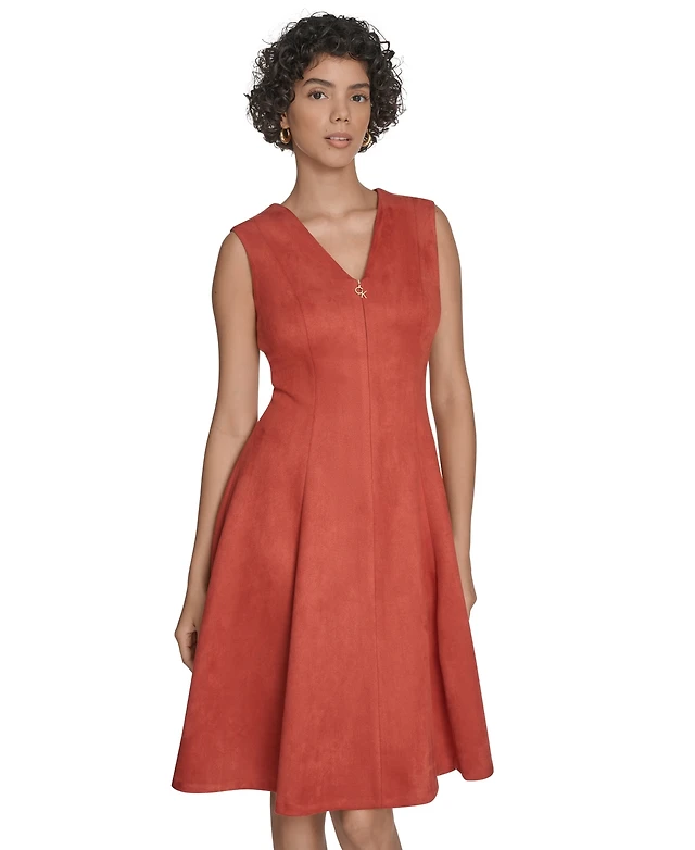 calvin klein orange suede dress Calvin Klein Petite Scuba Suede Fit and Flare Dress