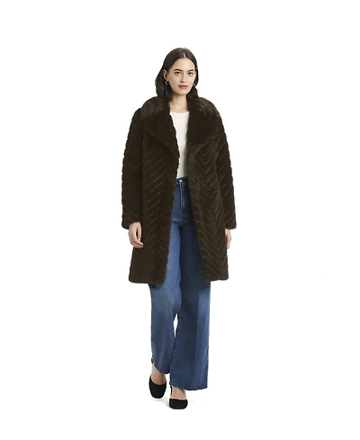 Jones New York Women's Chevron Textured Faux-Fur Coat, Exclusively at Macy's