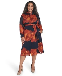 Calvin Klein Plus Long-Sleeve Printed Midi Dress
