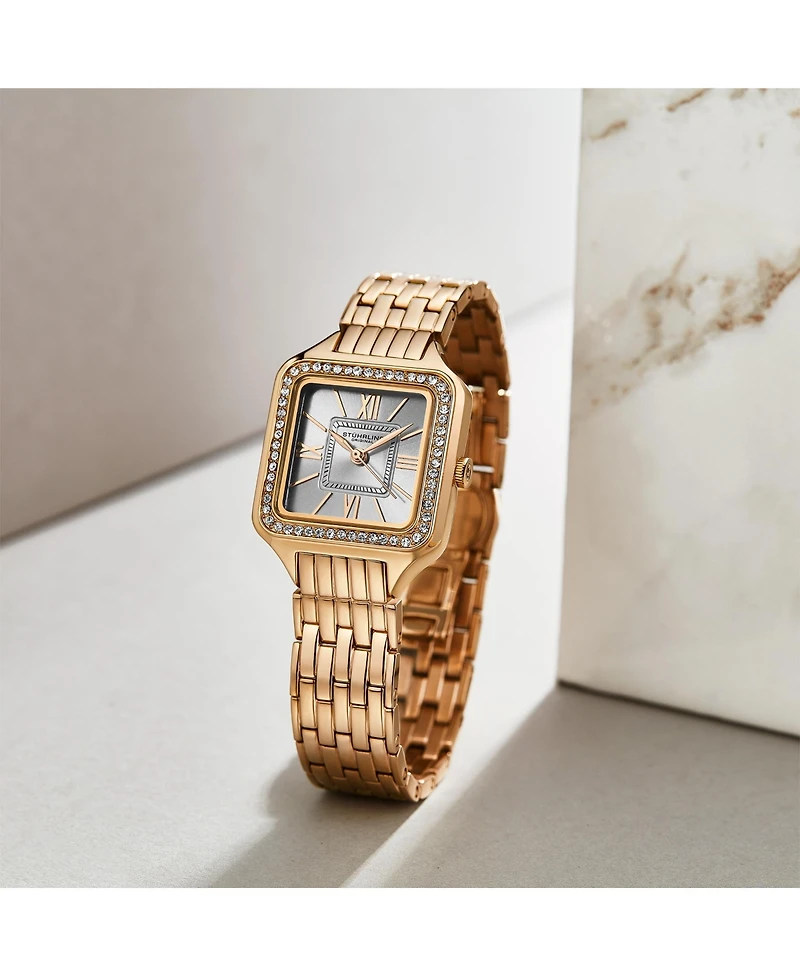 Stuhrling Confidant 4020 Women s Square Watch – Quartz Movement, 27mm Case, Crystal-Accented Bezel