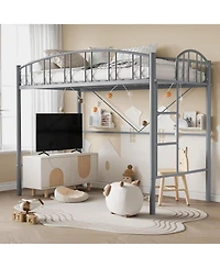 gaomon Loft Bed Twin Size, Heavy Duty Metal Loft Bed Frame with Arched Guardrail and Safety Ladder, Space-Saving, No Box Spring Needed, Matte Gray