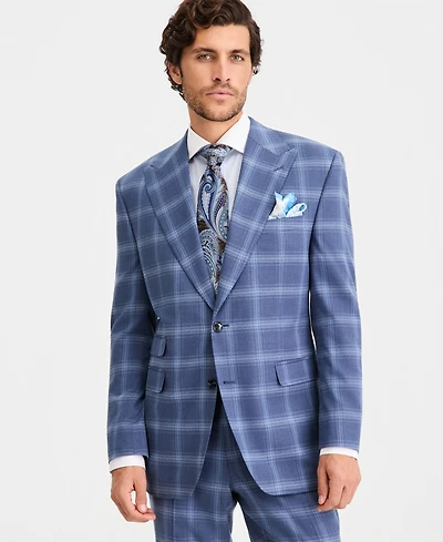 Tayion Collection Men's Classic-Fit Navy Plaid Suit Separates Jacket