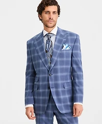 Tayion Collection Men's Classic-Fit Navy Plaid Suit Separates Jacket