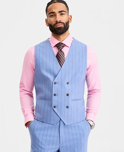 Tayion Collection Men's Classic-Fit Blue Stripe Suit Separates Vest