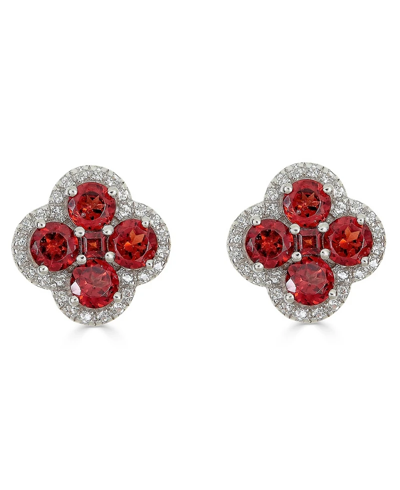 Macy's Garnet (3-1/4 ct. t.w.) & White Topaz (1/3 ct. t.w.) Stud Earrings in Sterling Silver