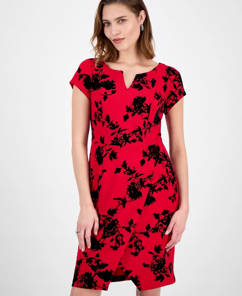 Connected Women's Printed Scuba Short-Sleeve Sheath Dress