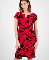 Connected Women's Printed Scuba Short-Sleeve Sheath Dress