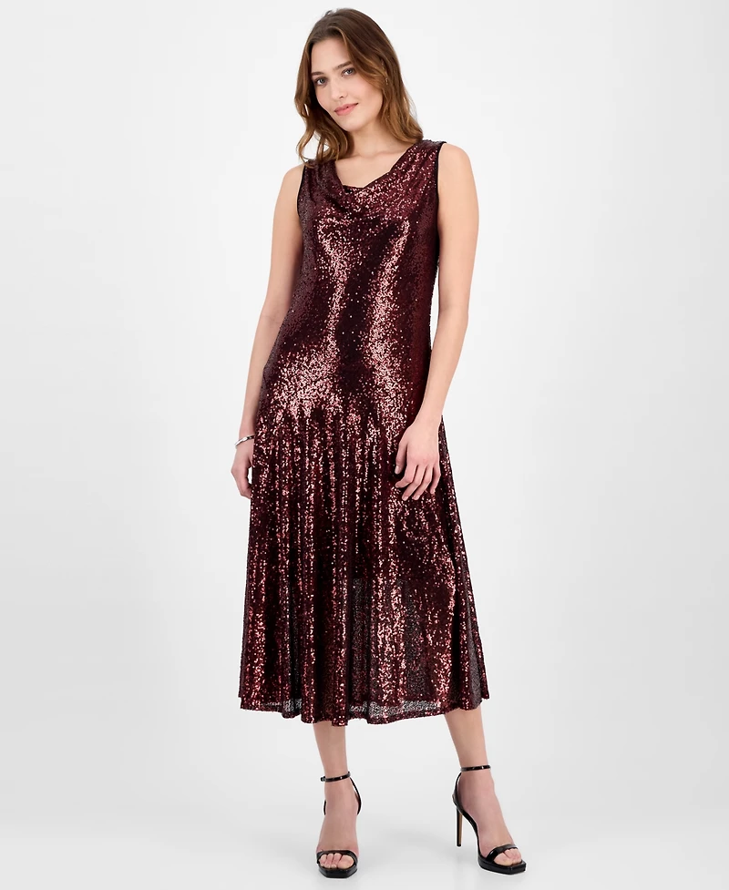 Robbie Bee Women's Sleeveless Cowl Neck Midi Dress