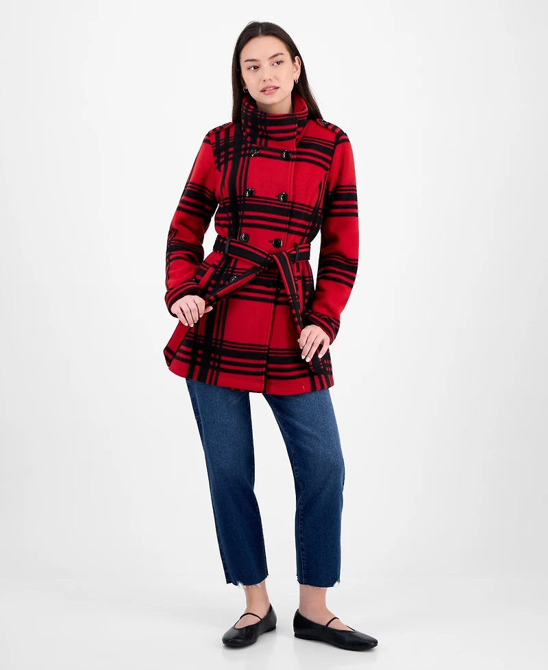 Bcx Juniors' Plaid Micro-Fleece Belted Jacket