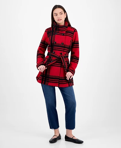 Bcx Juniors' Plaid Micro-Fleece Belted Jacket