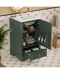 Casainc 20; Bathroom Vanity with Ceramic Sink, Soft-Close Door, U-Shaped Shelf, Drawer and Storage Rack