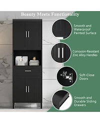 Casainc 70.9" Tall Freestanding Bathroom Cabinet with Drawer, Cabinets, 4 Soft-Close Doors, Adjustable Shelves and Open Storage