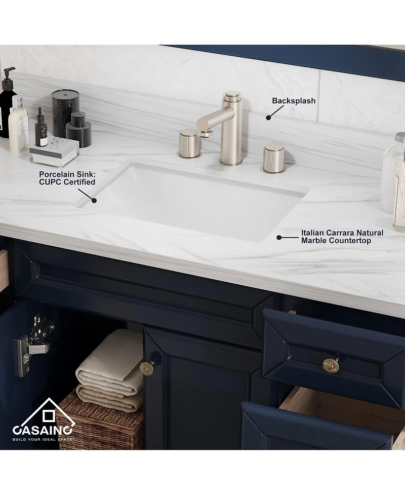 Casainc 48-Inch Solid Wood Bathroom Vanity with Matching Top and Ceramic Basin