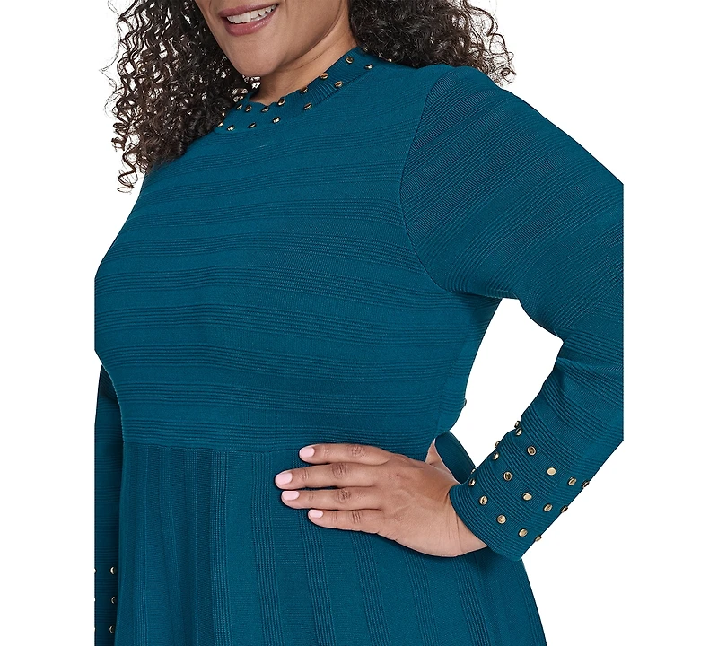 Vince Camuto Plus Studded Mock-Neck Dress