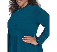Vince Camuto Plus Studded Mock-Neck Dress