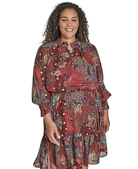 Vince Camuto Plus Smocked-Sleeve Shirt Dress
