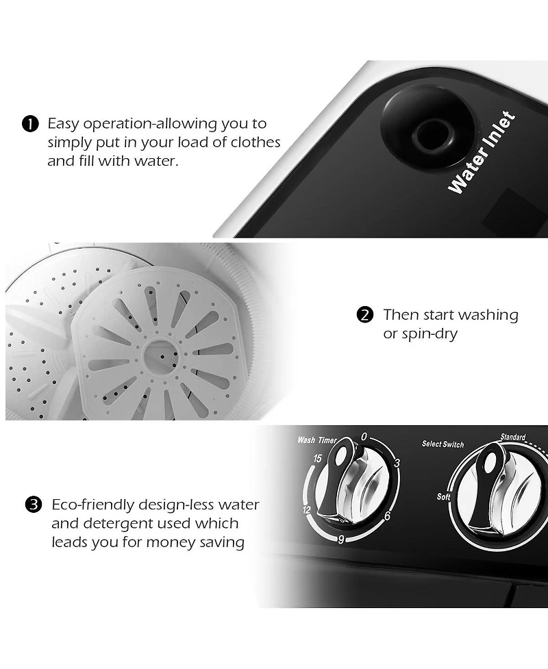 Gymax Compact Mini Twin Tub 8lbs Washing Machine Washer Spinner