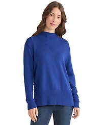 Jones New York Women's Side Seam Button Mock Neck Sweater