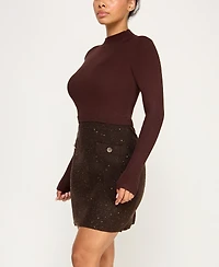 Invitee Juniors' Long-Sleeve Sequin-Skirt Sweater Dress