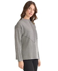 Jones New York Women's Striped Funnel Mock Neck Sweater