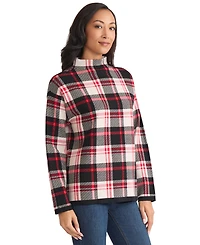 Jones New York Women's Birdseye Plaid Funnel Mock Neck Sweater