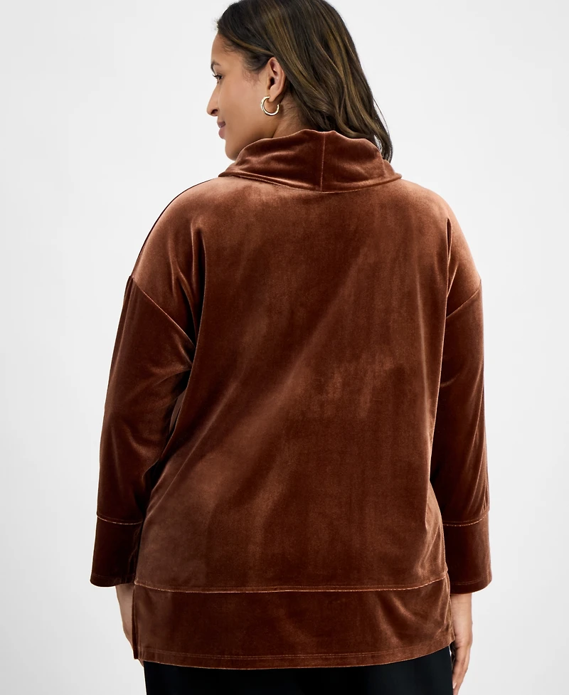 Jones New York Plus Velour Cowl-Neck Top