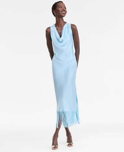 I.n.c. International Concepts Women's Cowl-Neck Fringe-Hem Midi Dress, Created for Macy's