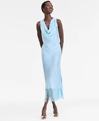 I.n.c. International Concepts Women's Cowl-Neck Fringe-Hem Midi Dress, Created for Macy's