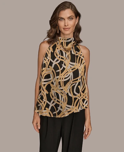Donna Karan New York Women's Pleated Shoulder Novelty Burnout Halter Top