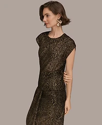Donna Karan New York Women's Cap Sleeve Metallic Burnout Crewneck Top