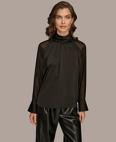 Donna Karan New York Women's High Neck Mix Media Blouse