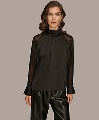 Donna Karan New York Women's High Neck Mix Media Blouse