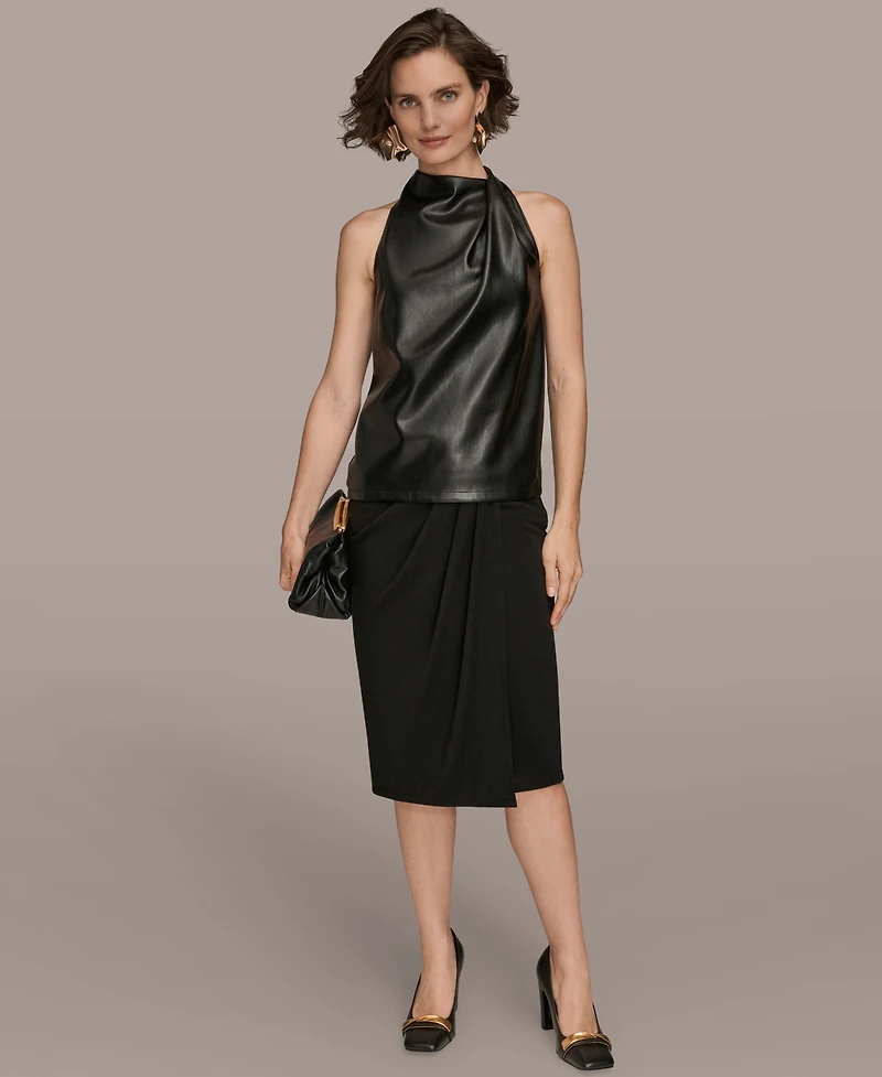 Donna Karan New York Women's Mock Neck Pleated Shoulder Blouse