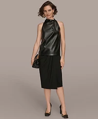 Donna Karan New York Women's Mock Neck Pleated Shoulder Blouse