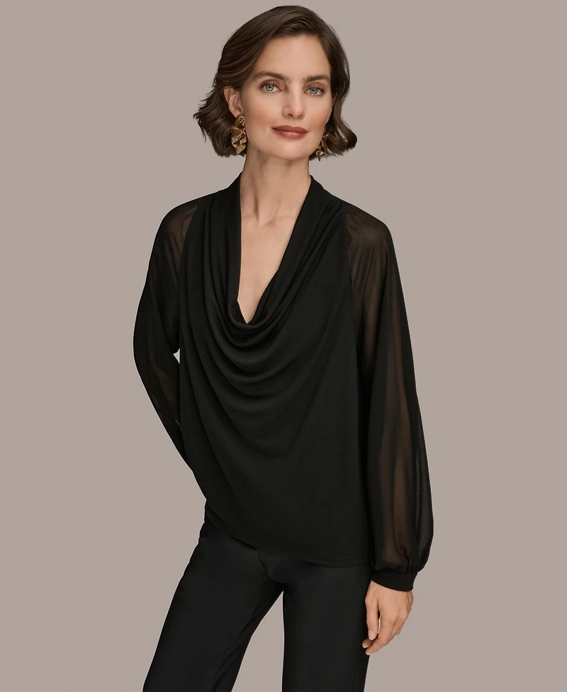 Donna Karan New York Women's Long Sleeve Mix Media Top