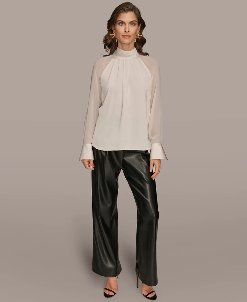 Donna Karan New York Women's High Neck Mix Media Blouse