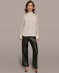 Donna Karan New York Women's High Neck Mix Media Blouse