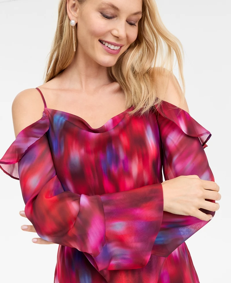 I.n.c. International Concepts Women's Ruffled Cold-Shoulder Dress, Macy's Exclusive
