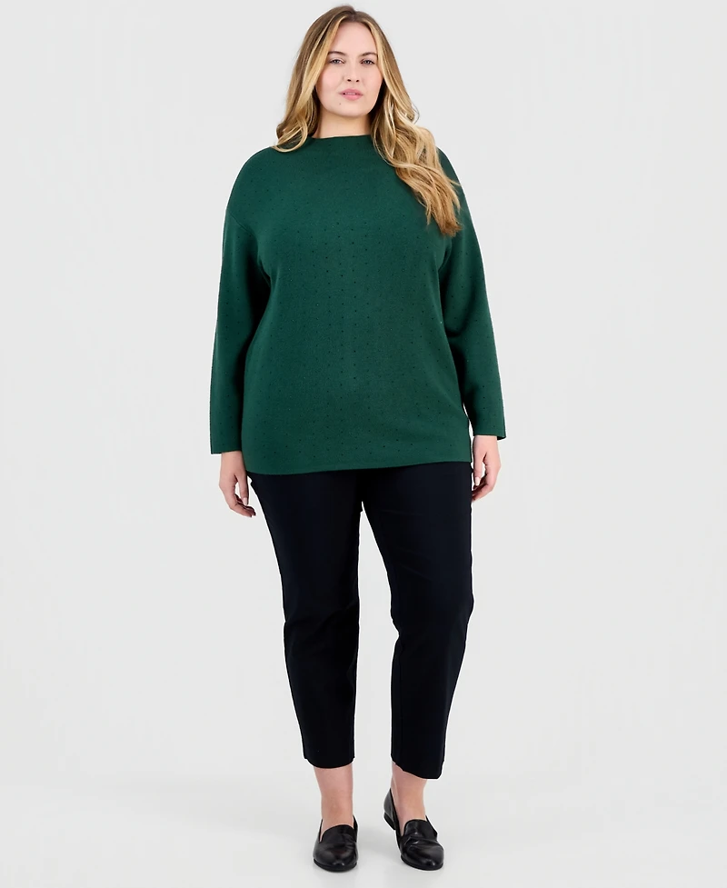 Jones New York Plus Embellished Funnel-Neck Sweater