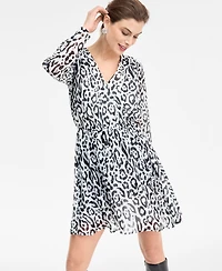 I.n.c. International Concepts Women's Printed Long-Sleeve Surplice Mini Dress, Macy's Exclusive