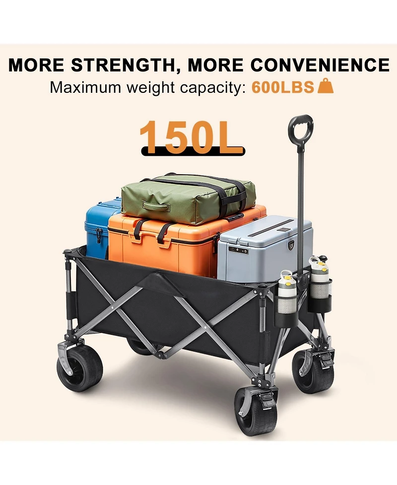 Heavy-Duty 600 lbs Folding Collapsible Wagon Cart with Wide Shock-Absorbing Wheels