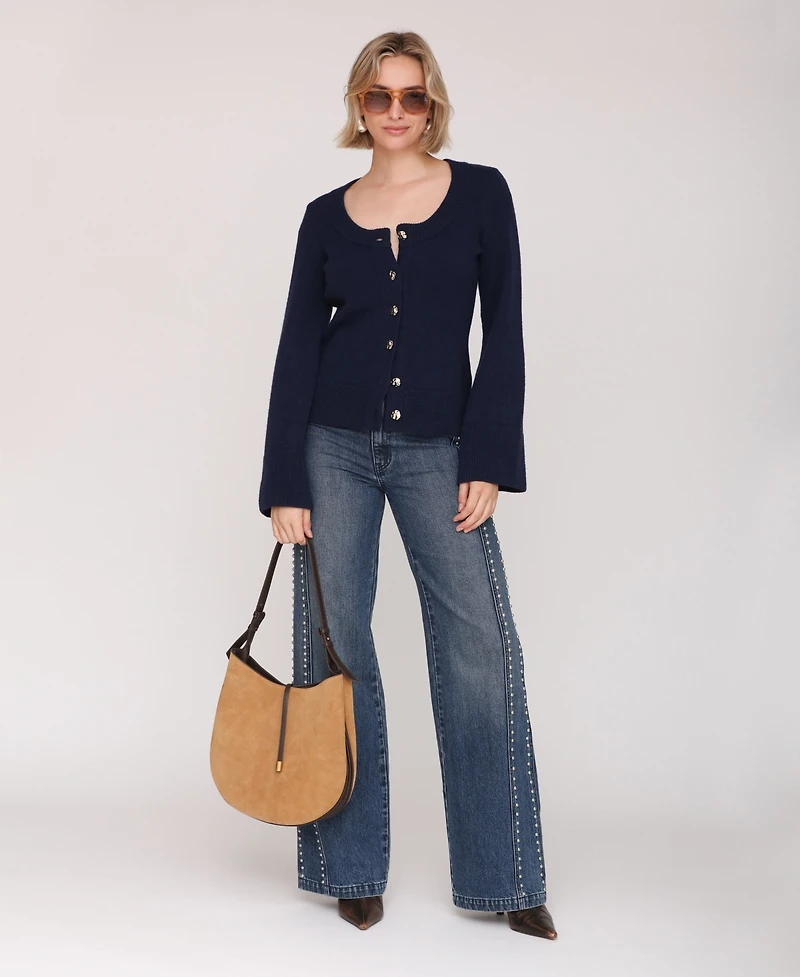 Avec Les Filles Women's Scoop Neck Long Sleeve Cardigan
