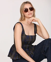 Avec Les Filles Women's Plaid Peplum Top