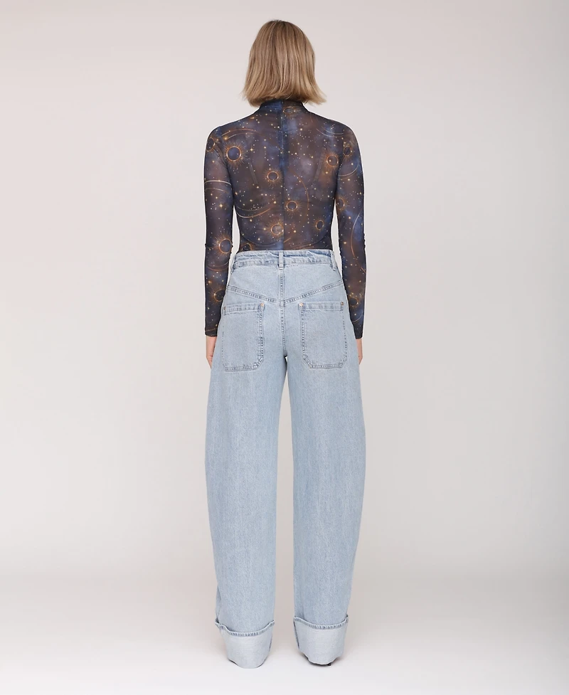 Avec Les Filles Women's Rolled Cuff Barrel Leg Jeans