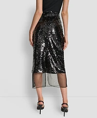 Dkny Women's Sequined Layered Mesh Skirt